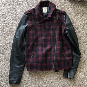 Checked leather jacket